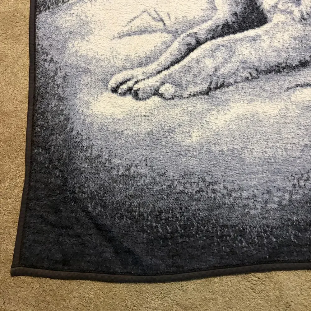 Vintage Biederlack Reversible Throw Blanket Wolf Moon Snow Acrylic USA 54x74